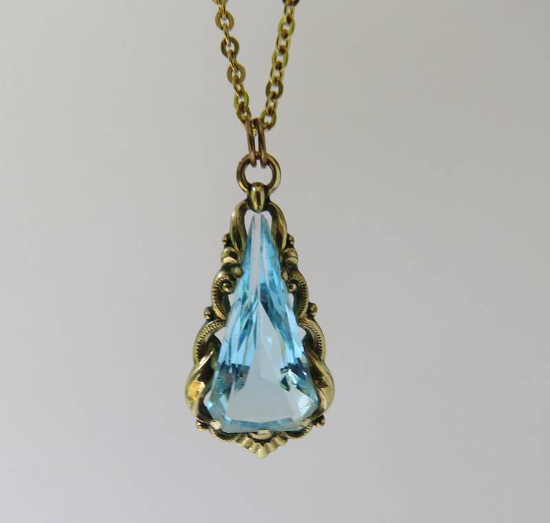 Vintage Kette + Jugendstil Kettenanhänger Türkiser Stein 65cm A+D Amerik Vergoldet von MissTellGeschenke