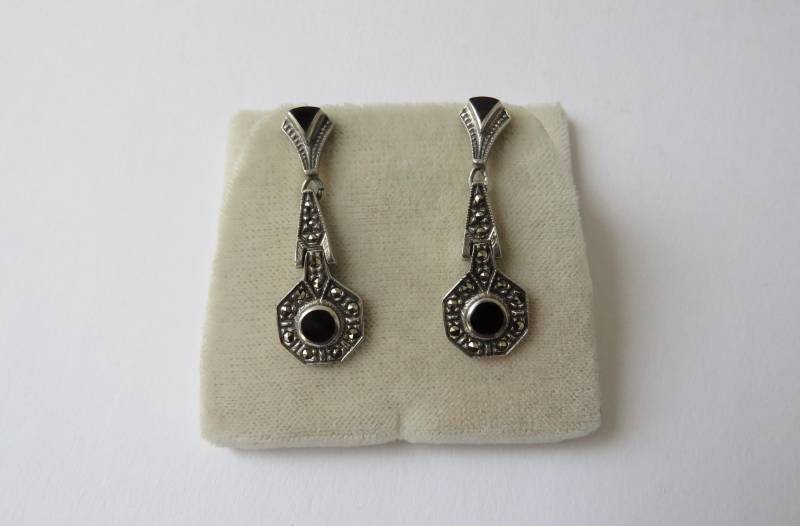 Vintage Ohrstecker Ohrschmuck 925Er Silber Mit Markasiten + Schwarzem Onyx Vintage Ohrstecker Ohrschmuck 925Er Silber Mit Markasiten + Schwarzem Onyx von MissTellGeschenke