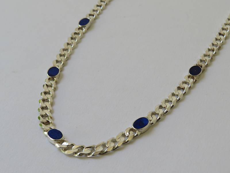 Vintage Panzerkette 925Er Silber Mit 5 Lapis Lazuli Cabochons 45cm Halskette + Schmuckbox von MissTellGeschenke