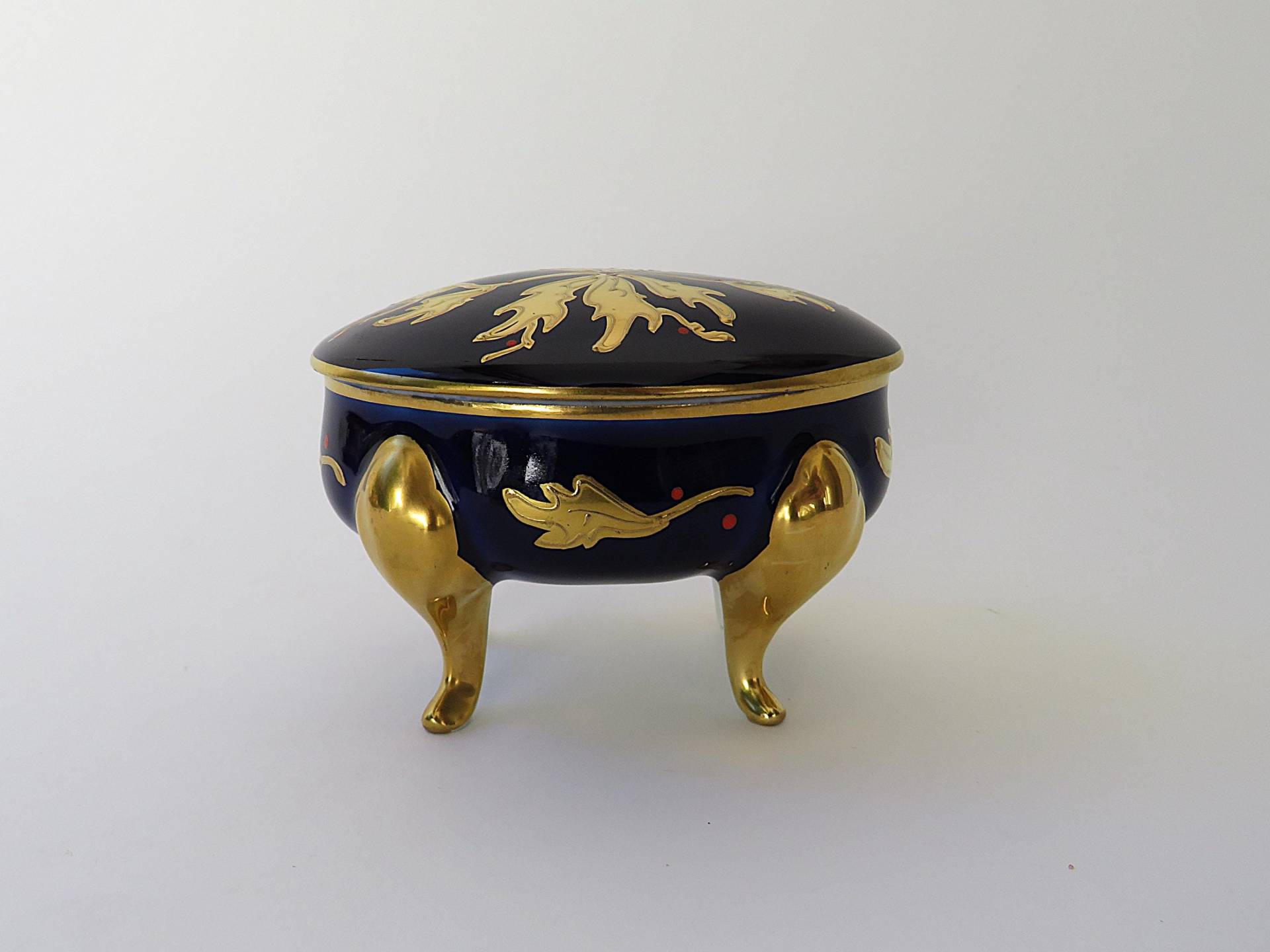 Vintage Schmuckdose Jlmenau Graf Von Henneberg Porzellan Oval Mit Beinen Echt Kobalt Blau/Gold Deckeldose von MissTellGeschenke