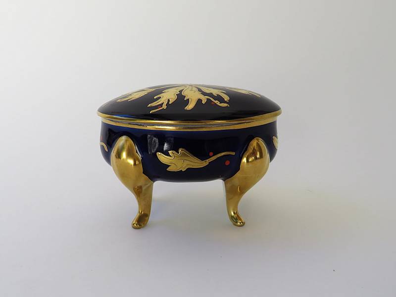 Vintage Schmuckdose Jlmenau Graf Von Henneberg Porzellan Oval Mit Beinen Echt Kobalt Blau/Gold Deckeldose von MissTellGeschenke