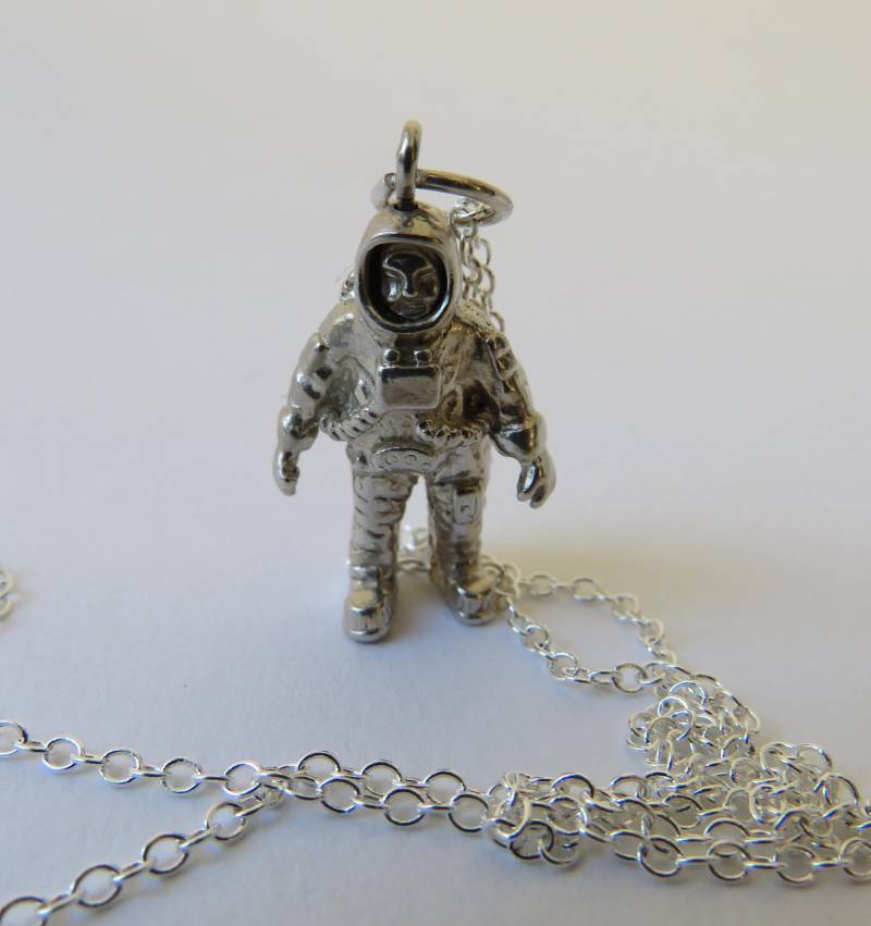Vintage Silber Astronaut Kettenanhänger + 925Er Silberkette 45cm Anhänger Beweglich von MissTellGeschenke
