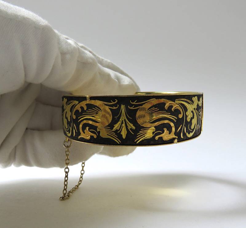 Vintage Toledo Damaszener Schmuckkunst Kunsthandwerk Spanien Armreifen Armschmuck Blumen - Und Vogelmuster von MissTellGeschenke