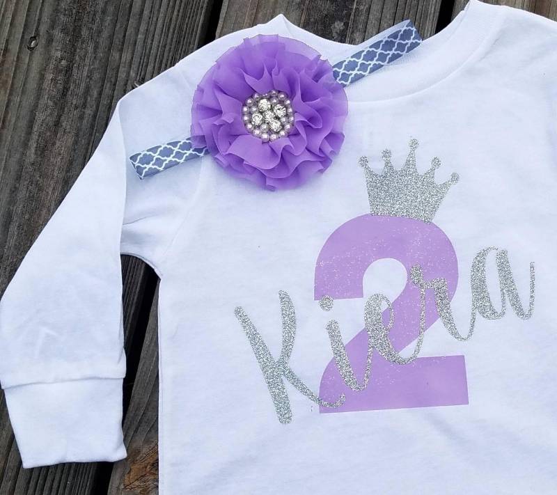 Personalisiertes 2.geburtstag Shirt Lila & Silber Glitter, Boho Krone von MissThangs
