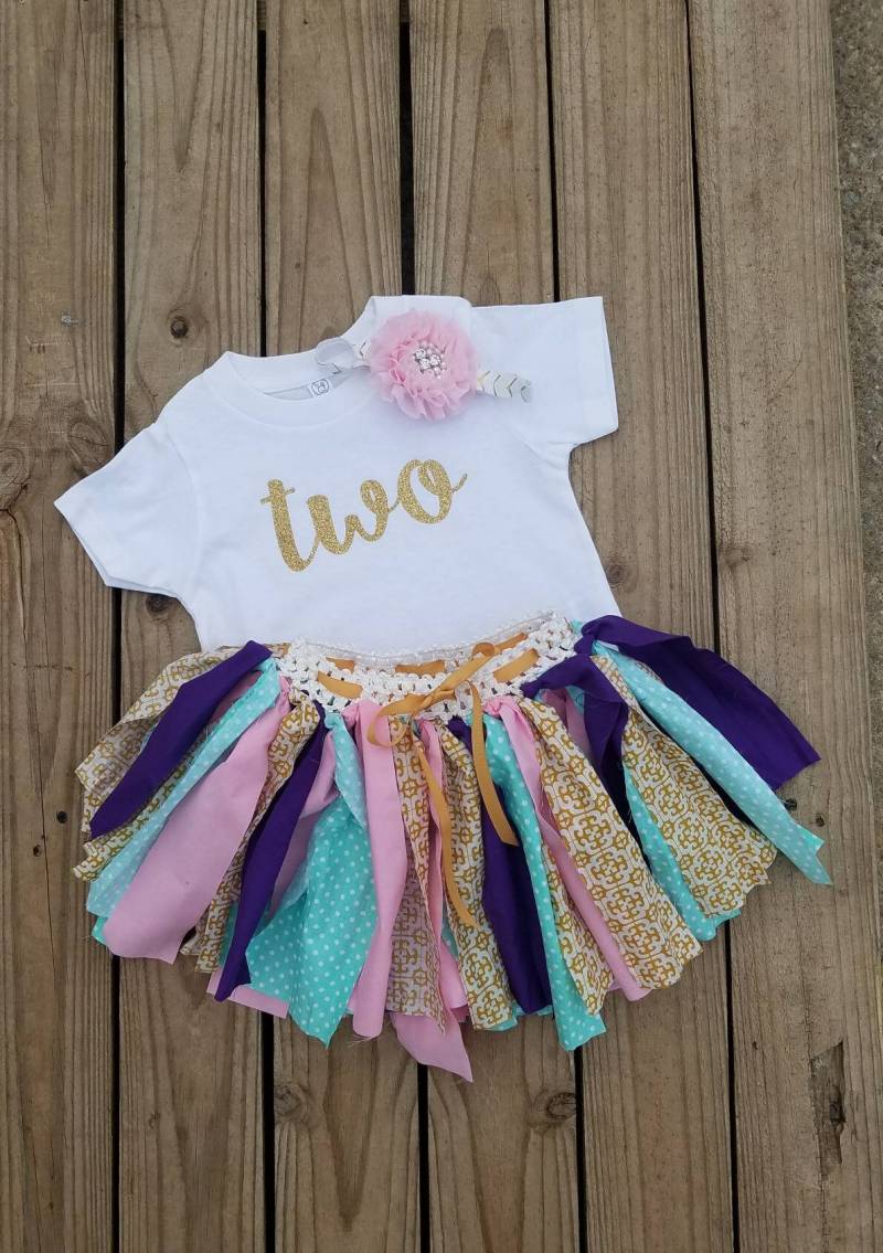 Rosa Und Mint Zweiter Geburtstag Mädchen Outfit, Lila Material Tütü, 2. Bday Party, Kleinkind 2 Jahre Alt Gold Glitzerte Zwei Top von MissThangs