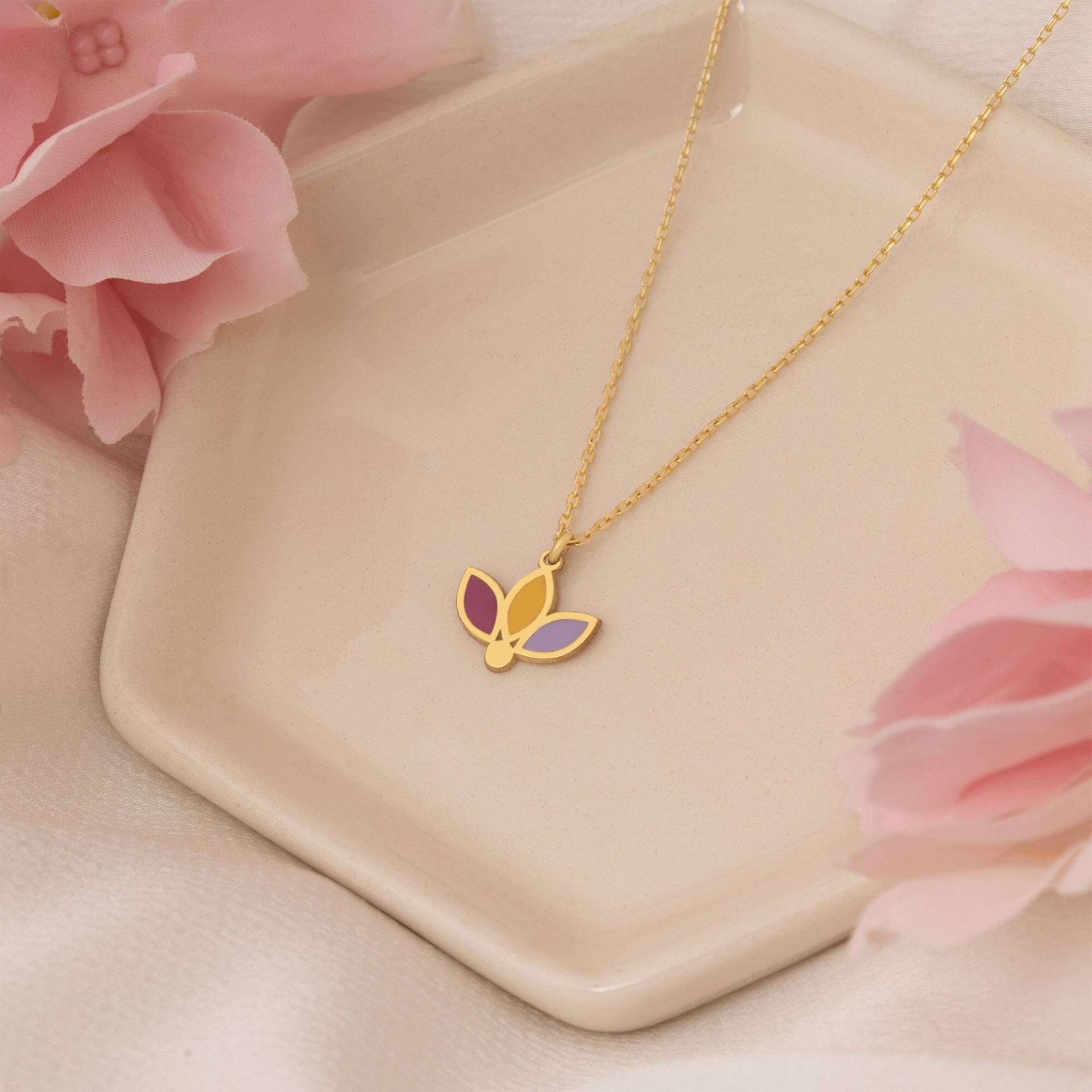 14K Gold 3 Blatt Lotus Halskette - Echtes Blume Geschenk Für Sie Solid Echt Schmuck von MissTubiJewellery