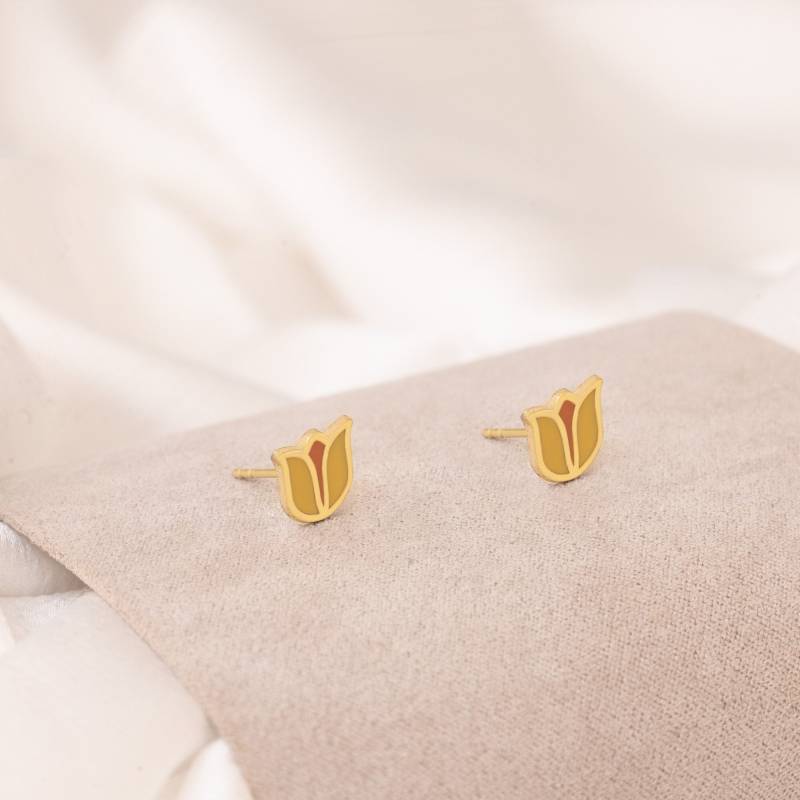 14K Gold Gelb Tulpe Ohrstecker - Minimalist Tulip Ohrring Blumen Ohrringe Geschenk Für Sie Ihn von MissTubiJewellery