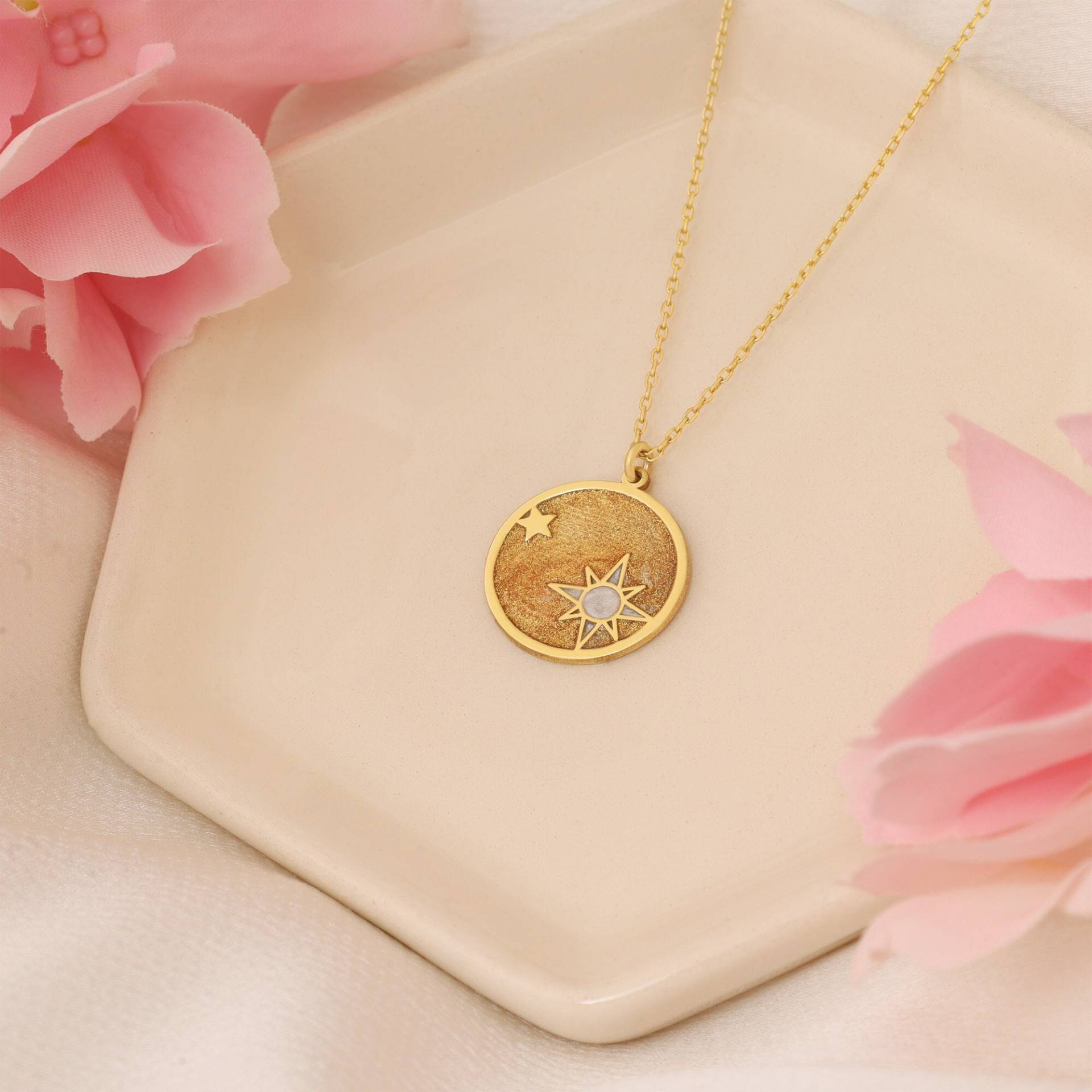 14K Gold Nordstern Halskette - Perlmutt Solid Polaris & Mars 14K Gold Nordstern Halskette - Perlmutt Solid Polaris & Mars von MissTubiJewellery