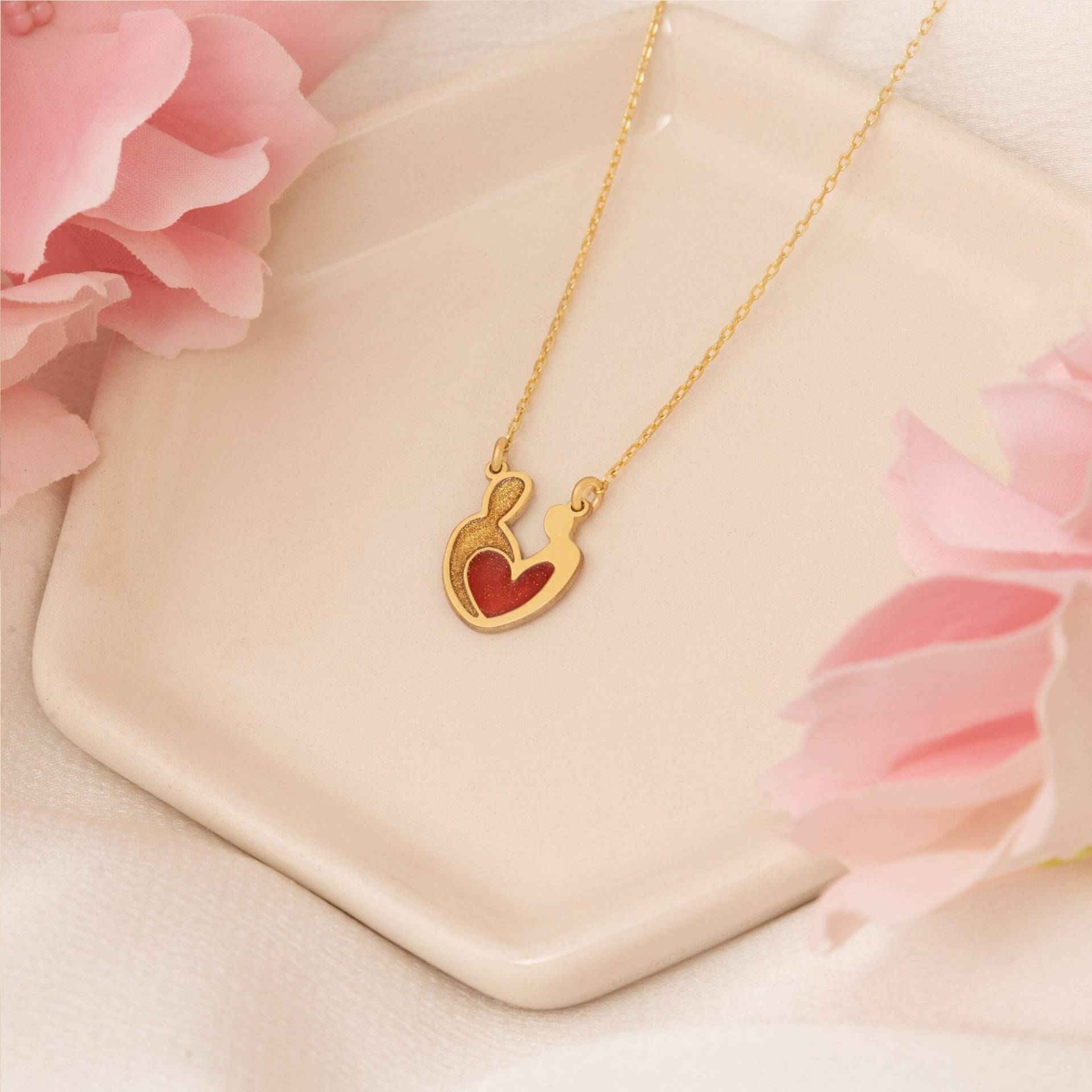 14K Gold Paar Liebe Halskette - Echt Rotes Herz Geschenk Für Sie Die Solid Anhänger Schmuck von MissTubiJewellery