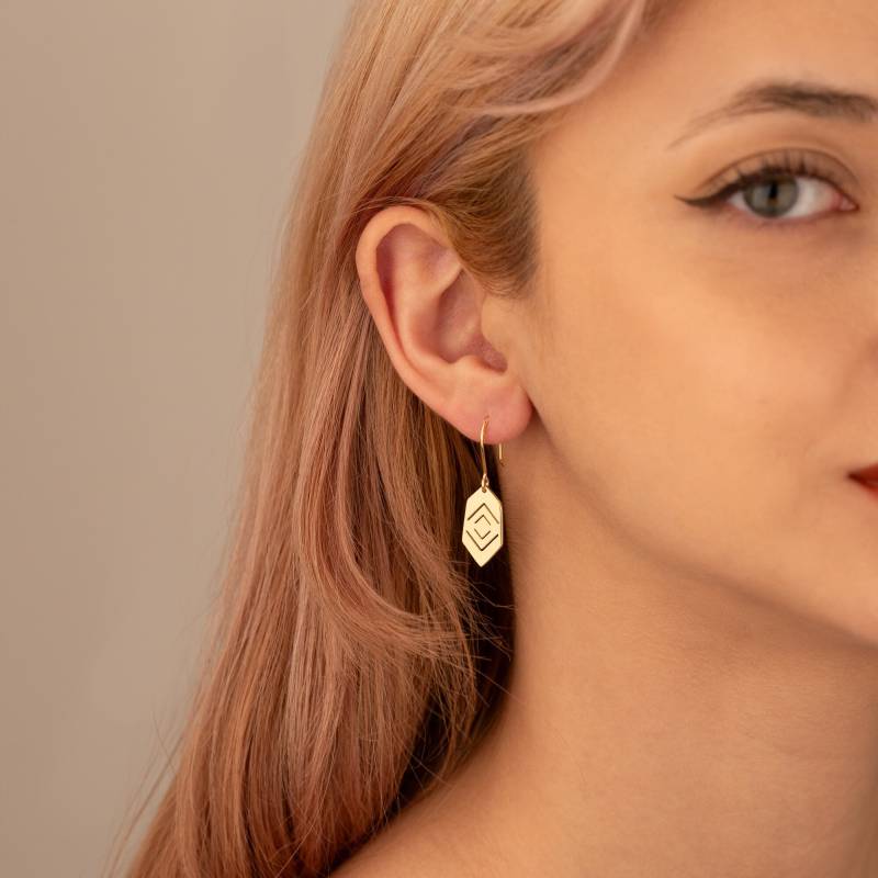 14K Solid Gold Diamant Form Sechseck Baumeln Ohrringe - Echtgold Schmuck Hexagon Hoop Ohrring Geschenk Für Sie Frauen von MissTubiJewellery