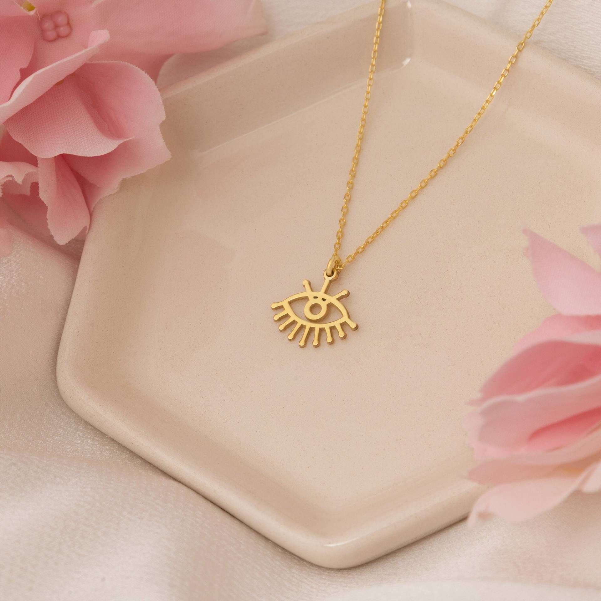 14K Solid Gold Evil Eye Halskette - Upside Down Charm Schutz Echt Schmuck 14K Solid Gold Evil Eye Halskette - Upside Down Charm Schutz Echt Schmuck von MissTubiJewellery