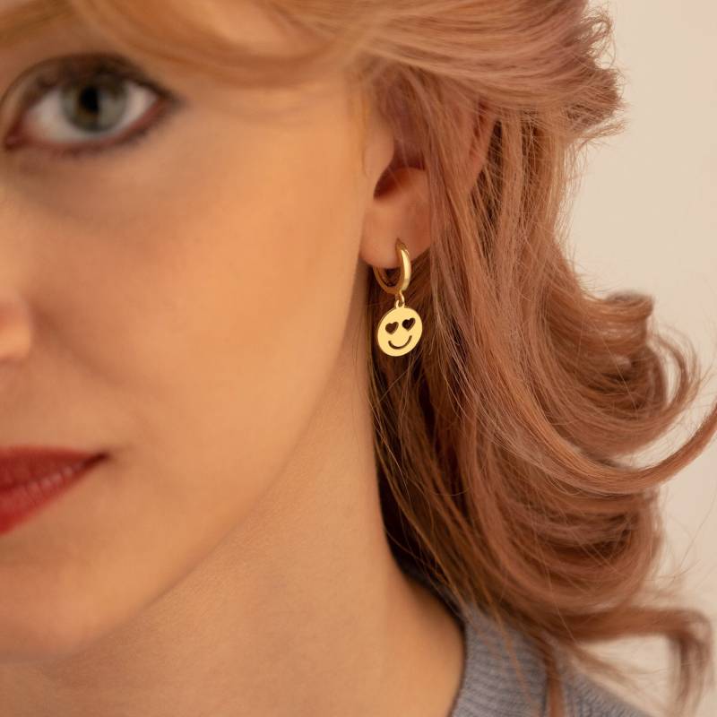 14K Solid Gold Herz Augen Emoji Ohrringe - Gesicht Ohrstecker Smile Hoop Liebes Liebhaber Geschenk Für Sie von MissTubiJewellery
