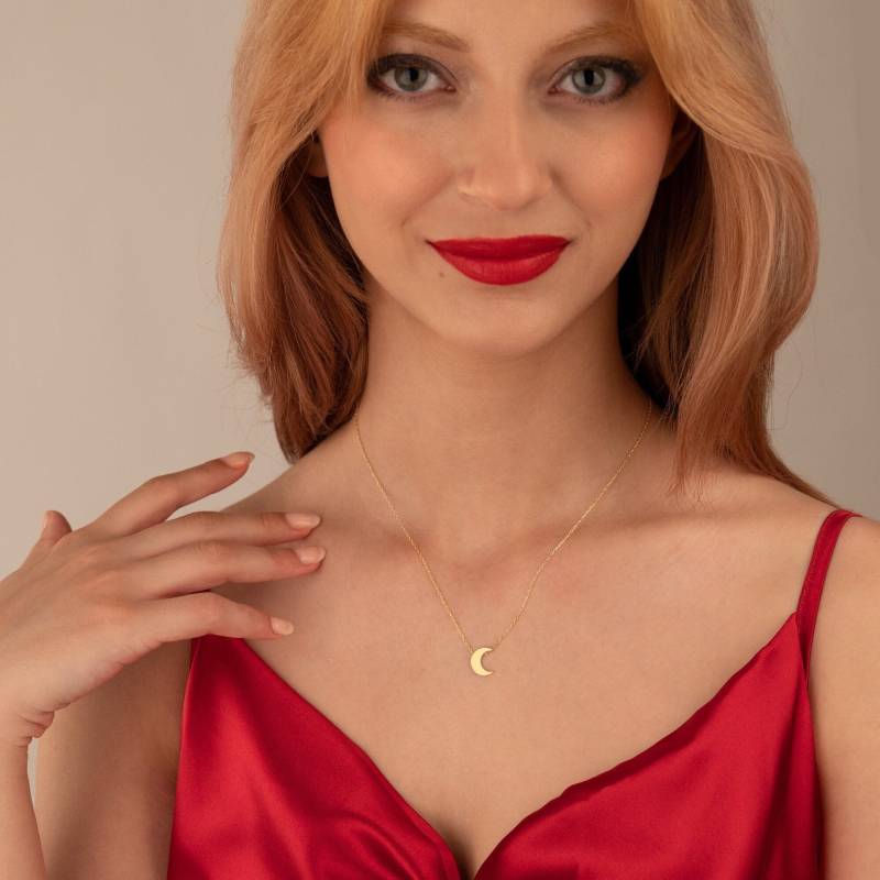 14K Solid Gold Minimalist Halbmond Halskette - Crescent Anhänger Real Celestial Für Frauen Geschenk Sie von MissTubiJewellery