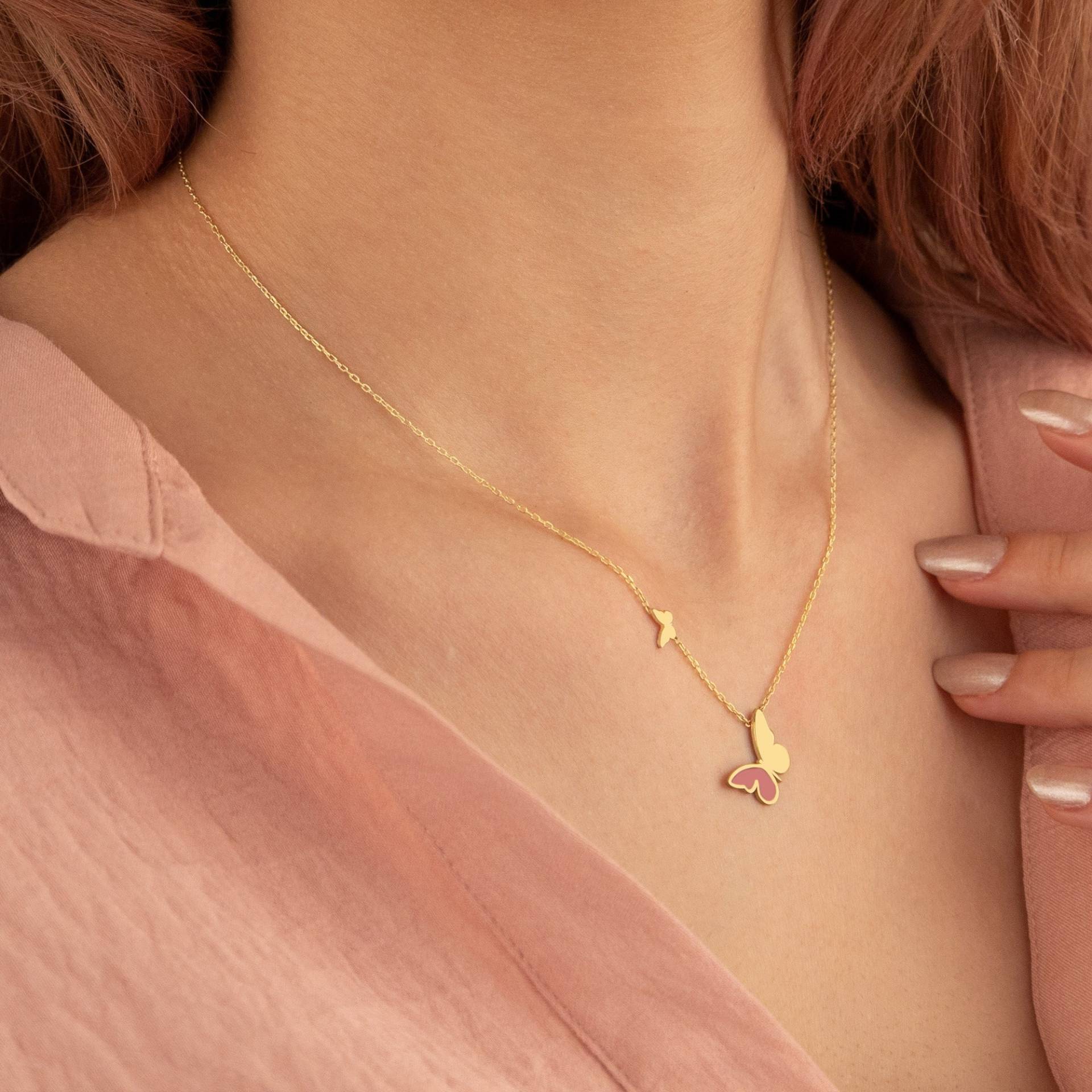 14K Solid Gold Schmetterling Halskette - Echtes Mutter Tochter Geschenke Emaille Anhänger Winzige Geschenk Für 14K Solid Gold Schmetterling Halskette - Echtes Mutter Tochter Geschenke Emaille Anhänger Winzige Geschenk Für von MissTubiJewellery