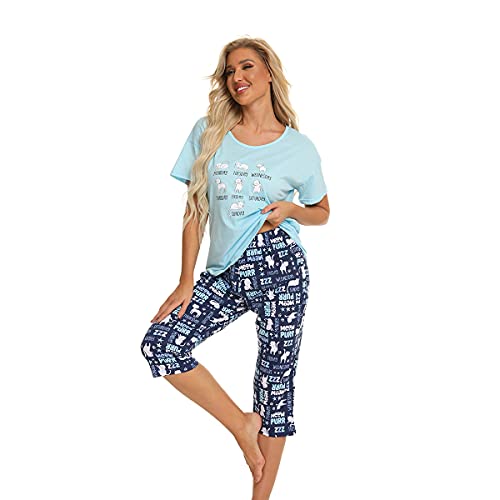 Misscoo Damen-Pyjama-Set, ärmellos, Loungewear, Capri-Hose für Damen, Mädchen, Studenten, Baumwolle, Frühlingssommer-Pyjama-Set, Nachtwäsche Gr. 48, #3 von Misscoo