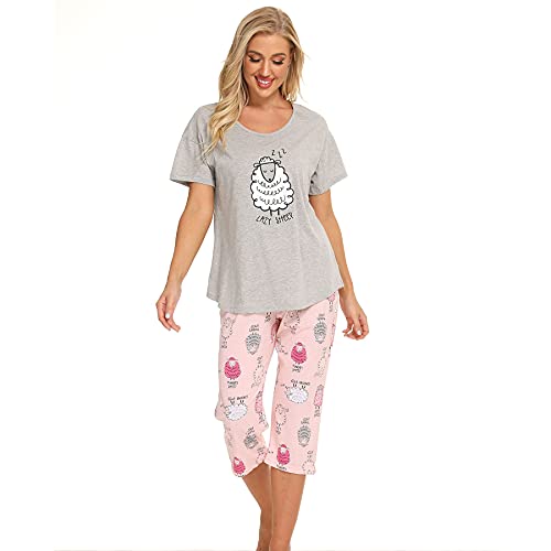 Misscoo Damen Pyjama Set Ärmellos Loungewear Caprihose für Frauen Damen Mädchen Studenten Baumwolle Frühling Sommer Pyjama Set Nachtwäsche Nighty, #4, 48 von Misscoo