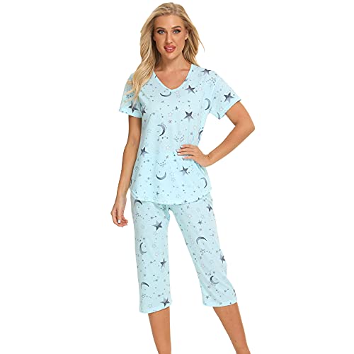 Misscoo Damen-Schlafanzug-Set, ärmellos, Loungewear, Caprihose für Damen, Mädchen, Studenten, Baumwolle, Frühling, Sommer, Pyjama-Set, Nachtwäsche, #8, 48 von Misscoo