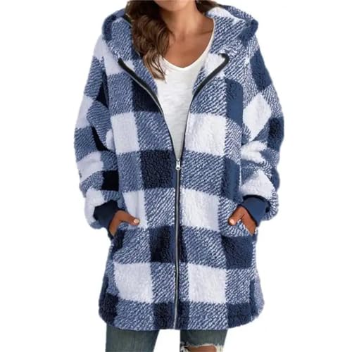 Missdong Damen Oversize Plaid Kapuzenpullover Mantel Langarm Oberteile Tops Hoodies Full Zip Jacken von Missdong