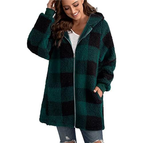 Missdong Damen Oversize Plaid Kapuzenpullover Mantel Langarm Oberteile Tops Hoodies Full Zip Jacken von Missdong