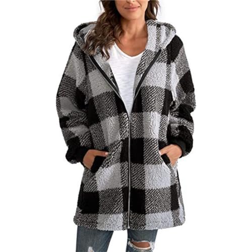 Missdong Damen Oversize Plaid Kapuzenpullover Mantel Langarm Oberteile Tops Hoodies Full Zip Jacken von Missdong