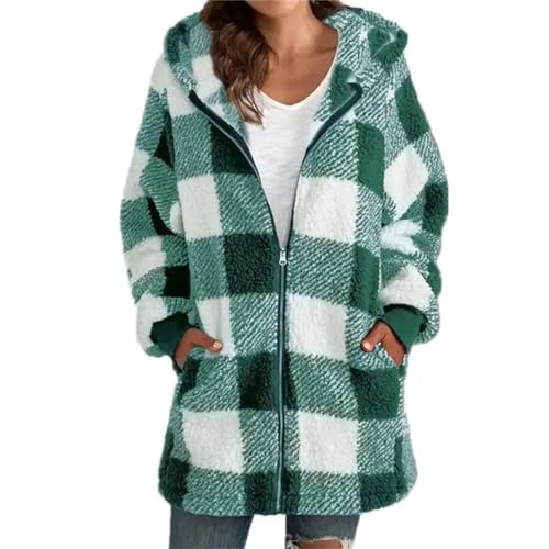 Missdong Damen Oversize Plaid Kapuzenpullover Mantel Langarm Oberteile Tops Hoodies Full Zip Jacken von Missdong