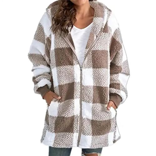 Missdong Damen Oversize Plaid Kapuzenpullover Mantel Langarm Oberteile Tops Hoodies Full Zip Jacken von Missdong