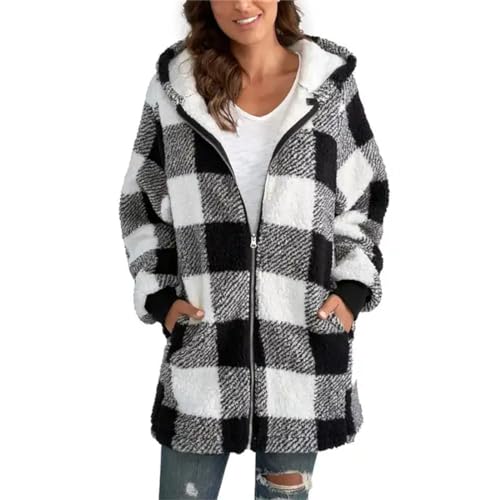 Missdong Damen Oversize Plaid Kapuzenpullover Mantel Langarm Oberteile Tops Hoodies Full Zip Jacken von Missdong