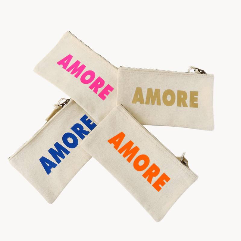 Neon Kosmetik-Täschchen Personalisierbarer Text in Vielen Farben - Kulturbeutel Amore Bff Geschenk Make-Up Tasche Bunte Boho Beauty Bag von MissesMueller