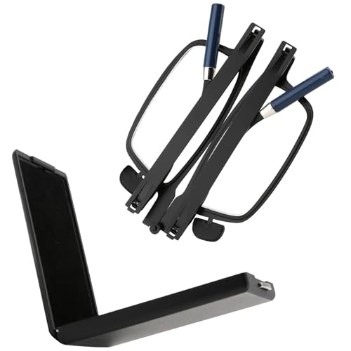 Missfive Raffinierte Faltbare Lesebrille stabiler Metallrahmen blaues Leicht blockierende Computer Lesegeräte für Herren Frauen mit kompakten Reise tragbare harte Brillenetui (schwarz, +1.0) von Missfive