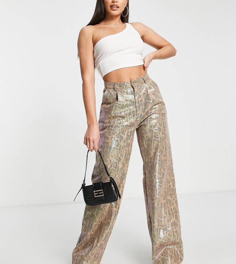 Missguided Tall - Hose mit weitem Bein und Schlangenmuster-Braun von Missguided Tall