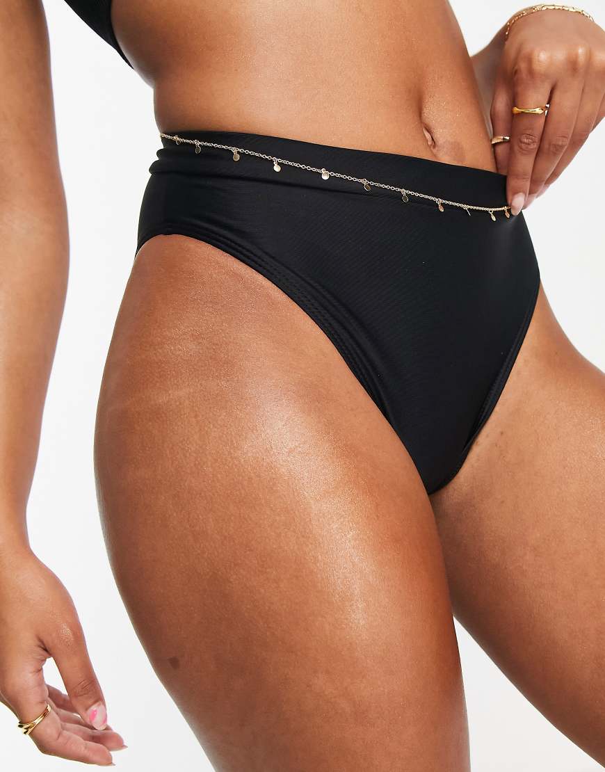 Missguided - Mix & Match - Bikiniunterteil in Schwarz mit hohem Bund von Missguided