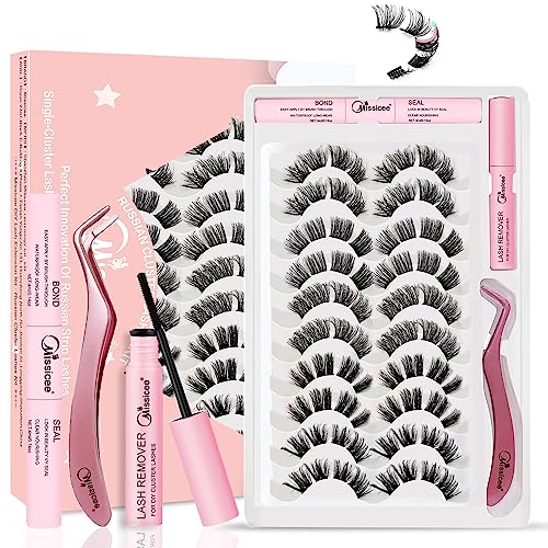 Wimpern Extensions Set, Missicee Lash Extension Set für Wimpernverlängerung 5 Stile Wimpern Einzeln 6D Natural Fluffy Wispy Einzelne Wimpern mit Bond Seal Entferner Pinzette zu Hause（D-11-17mm) von Missicee