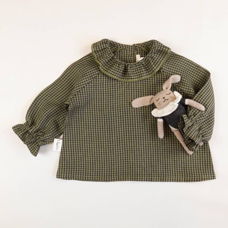Bluse Tunika Rüschenbluse Kinderbluse Leinenbluse Leinen Oberteil Hemdbluse von Missichendesign