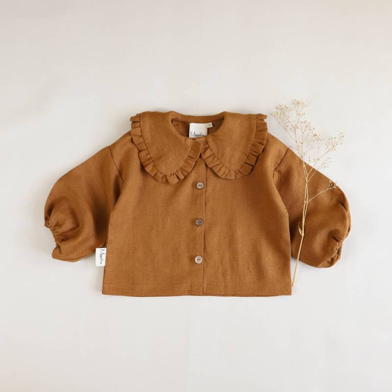 Kinderbluse Babybluse Bluse Tunika Kragenbluse Rüschenkragen Rüsche Leinenbluse Leinen von Missichendesign