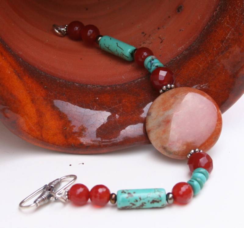 Fossil Koralle Feuerachat Türkis Edelstein Perlen Perlenarbeit Boho Erdige Sterling Silber Armband Fossil Koralle Feuerachat Türkis Edelstein Perlen Perlenarbeit Boho Erdige Sterling Silber Armband von MissieRabdau
