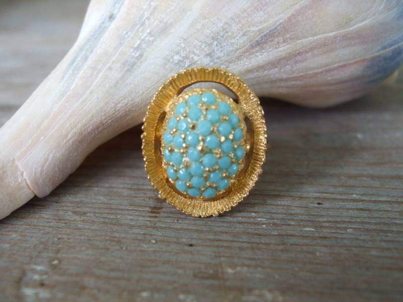 Ring Einstellbar Gold Türkis Cocktail 1970Er Jahre Spanien Deadstock von MissingHeirloom