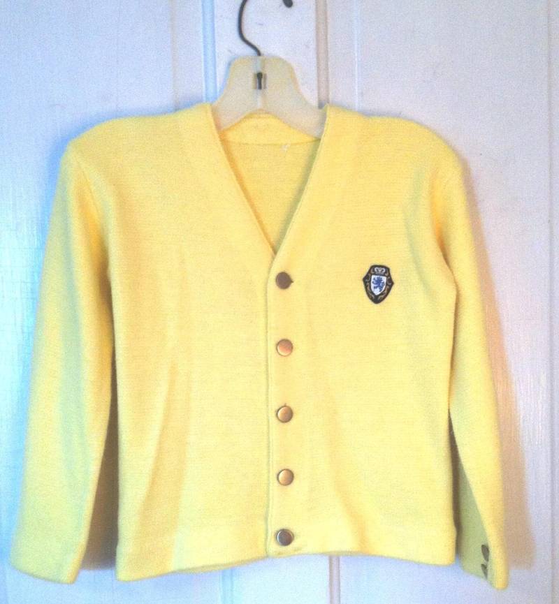 strickjacke Gelb Knopfleiste Junge Mädchen Preppy Größe 10/12 Kinder Jugend von MissingHeirloom