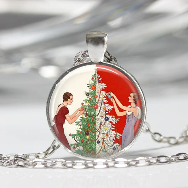 Weihnachtsbaum Halskette Art Deco Schmuck Vintage Urlaub Anhänger in Bronze Oder Silber Mit Kette Inbegriffen von MissingPiecesStudio