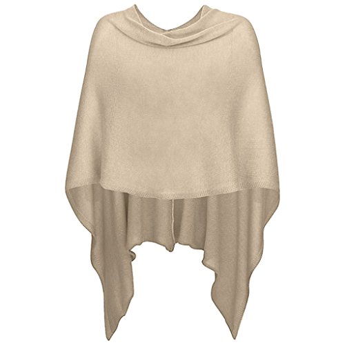 Mississhop 221 Damen Poncho Cape Überwurf Strickjacke feiner weicher Strick Pullover Herbst Winter One Size Beige von Mississhop