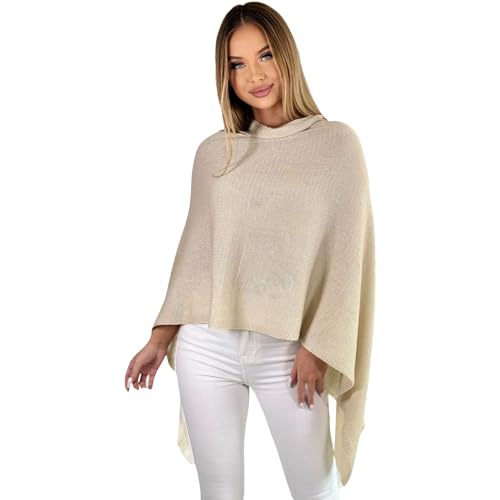 Mississhop 221 Poncho aus Mischgewebe für Damen Cape Überwurf One Size Beige von Mississhop