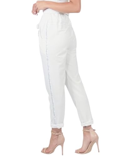 Mississhop 230 Damen Hose Freizeithose Baumwollhose Boyfriend mit Seitlichen Glitzerstreifen Weiß von Mississhop