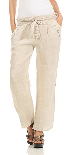 Mississhop 269 Damen Leinenhose Freizeithose 100% Leinen Hose Elegante Stoffhose Beige XXL von Mississhop