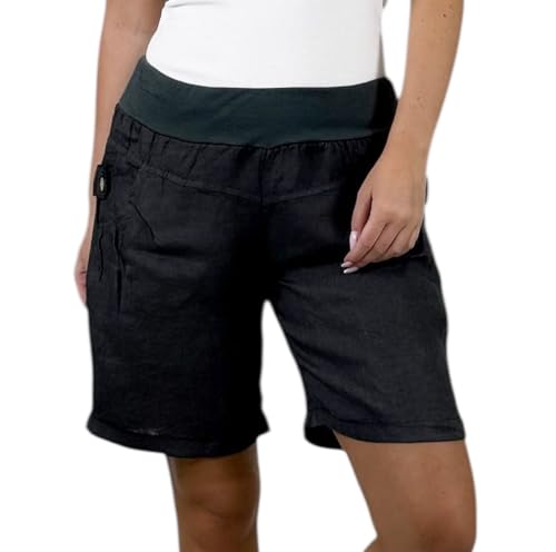 Mississhop 276 Damen Leinenshorts Bermuda – Kurze Sommerhose aus 100% Leinen, luftig, elegant, mit Knöpfen Schwarz M von Mississhop