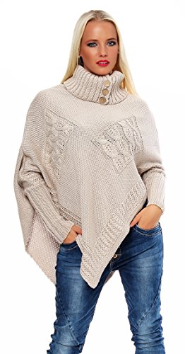 Mississhop Poncho Strick Sweatshirt Pullover Umhang Überwurf 30-01 Beige von Mississhop