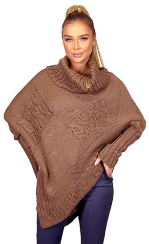 Mississhop Poncho Strick Sweatshirt Pullover Umhang Überwurf 30-01 Kakao von Mississhop