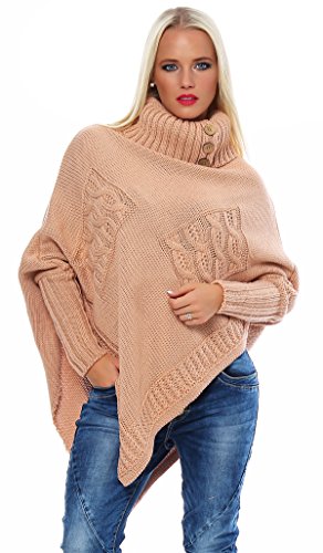 Mississhop Poncho Strick Sweatshirt Pullover Umhang Überwurf 30-01 Milchkaffee von Mississhop