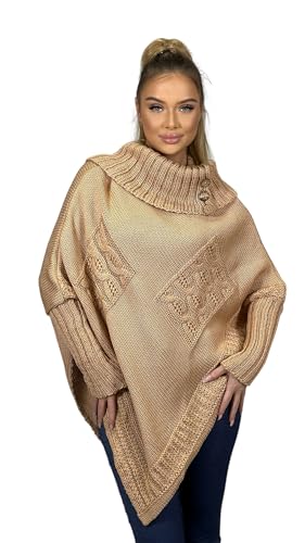 Mississhop Poncho Strick Sweatshirt Pullover Umhang Überwurf 30-01 Milchkaffee von Mississhop