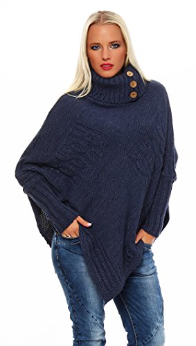 Mississhop Poncho Strick Sweatshirt Pullover Umhang Überwurf 30-01 Nachtblau von Mississhop