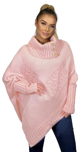 Mississhop Poncho Strick Sweatshirt Pullover Umhang Überwurf 30-01 Rosa von Mississhop