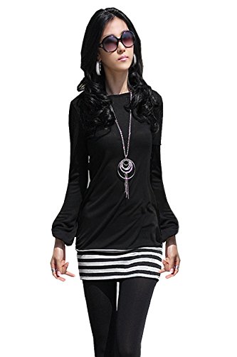 Mississhop 5-78 Damen Minikleid Kleid Tunika mit schwarzen Streifen Schwarz S von Mississhop